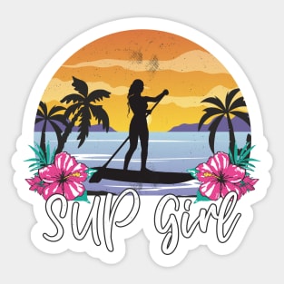 SUP Girl Paddle Boarding Paddle Board Vintage Sunset Girls Sticker